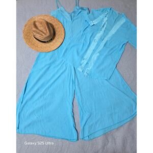 BOHO  SET - JUMPSUIT & BEACHCOVER - TURQUISE- SIZE L RESORT